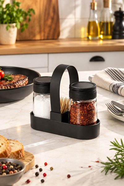 Porsima 00467 Siyah Drop 2li Standlı Tuzluk Biberlik Seti - 100ml