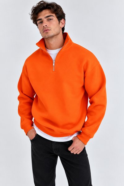 İLKCET MODA Πορτοκαλί φούτερ με φερμουάρ Oversize Unisex