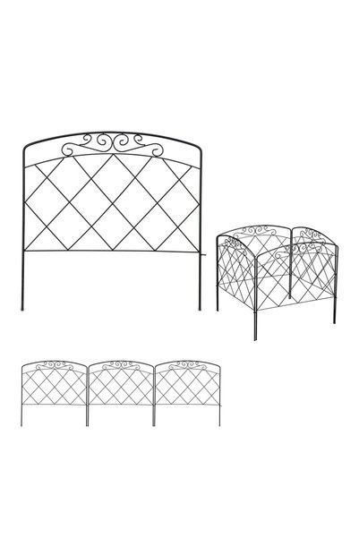 Relaxdays Gard decorativ, 4 piese, țăruș de fixare în pământ, oțel, 61 x 245 ...
