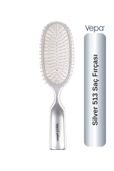 Vepa Silver Hair Brush 513 - Antistatic, Ergonomic, Metal-Pinned
