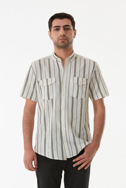 Fulla Moda قميص مخطط بأزرار وجيب مزدوج