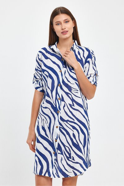 Heaven Ephesus Women's Linen Tunic- Linen Patterned Tunic-Zebra Pattern-1550
