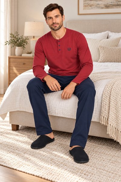 ANCELO 100% Cotton Combed Cotton Dowry Gift Solid Color Boxed Men's Pajama Se...