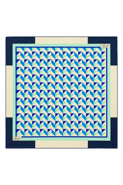 LA BOUTIQUE Sura Pure Silk Scarf 2737 02 Navy Blue Geometric Pattern