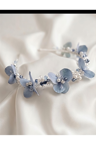 Yumak Dekor Grup Blue and White Bridal Tiara, Postpartum Tiara, Henna, Engage...