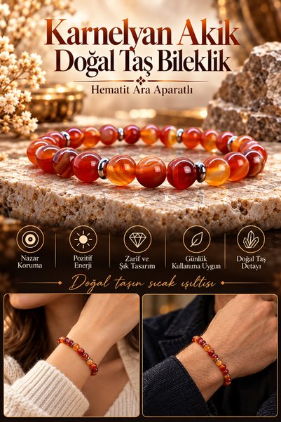 NBS Beautiful Naturel Stones Karnelyan Akik Şık Tasarım Gerçek Doğal Taş Bile...