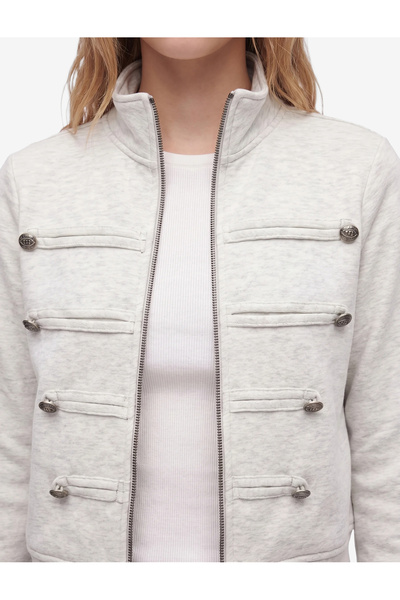 Koton Metal-Buttoned Stand-Collar Zippered Military Sweatshirt