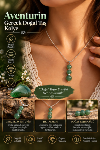 NBS Beautiful Naturel Stones قلادة من حجر الأفينتورين الطبيعي الأصلي 8 مم