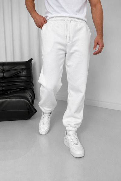 İLKCET MODA Pantaloni de sport unisex, albi, oversize, cu piciorul elastic, gros