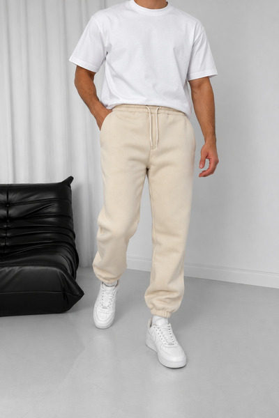 İLKCET MODA Pantaloni de sport unisex crem, oversize, cu piciorul din cauciuc...