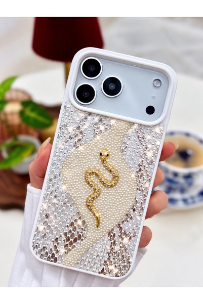 Go Aksesuar iPhone 17 Pro Max Compatible Diamond-Design Snake-Patterned Spark...