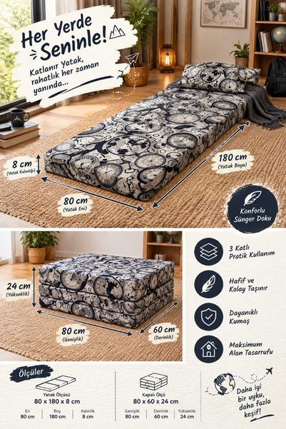 Mor Minder Katlanır Yer Yatağı Tek Kişilik Sünger Katlanır Yatak 80x180 Cm 8 ...