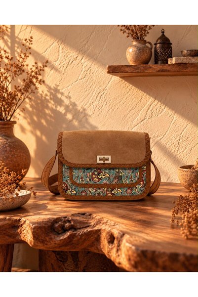 MODA Women's Thermo Suede Ethnic Patterned Small Shoulder Bag Brown Daily Casual