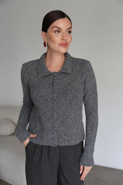 Julidress Polo Collar Soft Textured Knitwear Cardigan