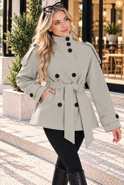 MissPuL Short Mock Neck Melton Coat with Lining and Pockets - Coat