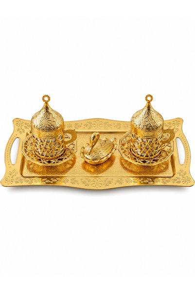 AURA COPPER Ottoman Motif Turkish Coffee Cup Set with Lid and Tray Special Me...