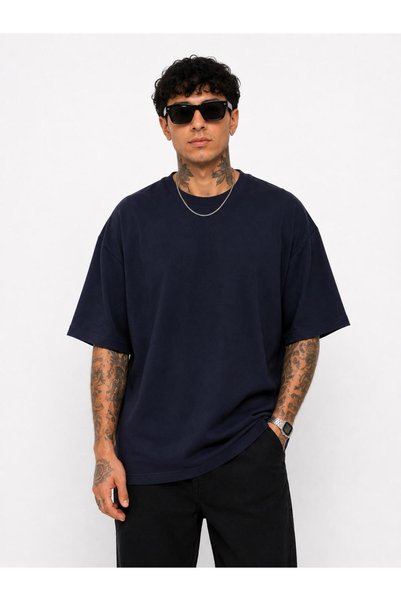 PUSULAM COLLECTİON Oversized Men's T-Shirt Navy Blue