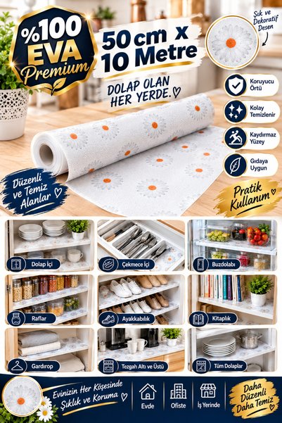 Generic Brand بطانة رفوف المطبخ إيفا، بطانة شفافة مضادة للانزلاق، غطاء درج دا...