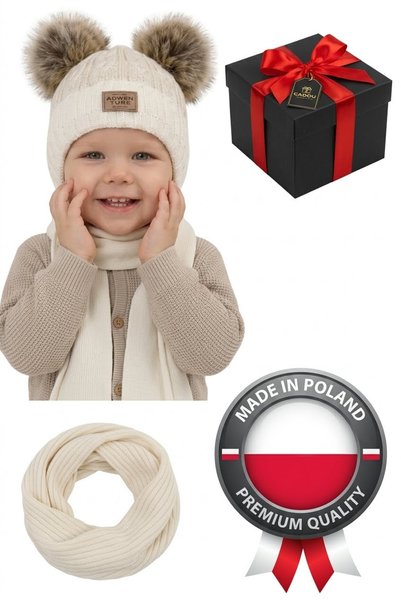 Agbo Set complet de iarnă pentru copii: Căciulă și fular, alb, unisex, cu 2 p...