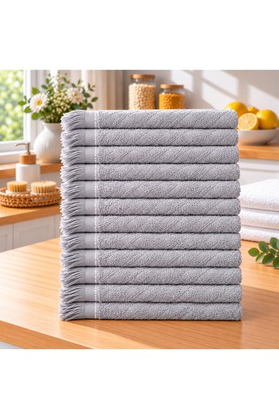 ÖZteks 24 Pieces Deep Aura Gray Cotton 30*50 cm Kitchen Towel - Hand Towel - ...
