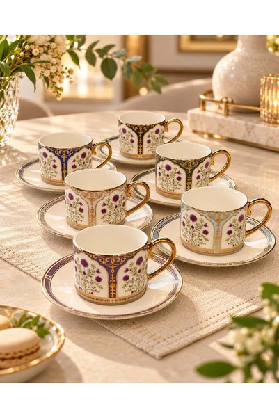 Onedekor 6-Person Porcelain Rose Jardin Coffee Cup