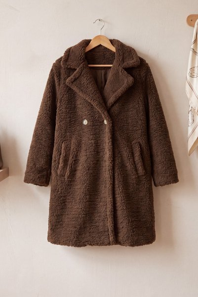 HİJABAYA Button-Down Collar, Double-Breasted, Knee-Length, Long-Sleeved, Text...