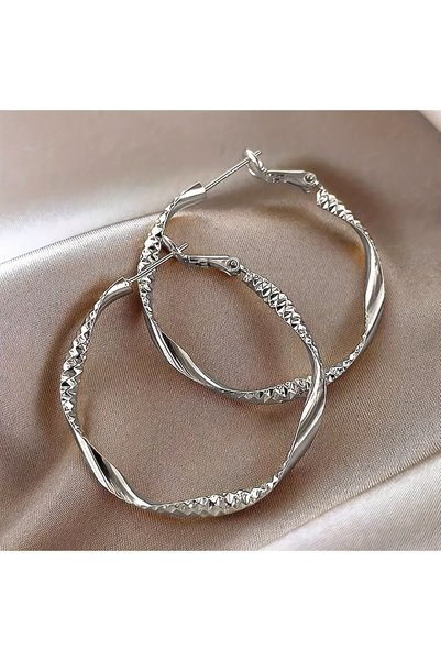 Choice Silver Fashionable and Simple Round Twisted Irregular Ladies Earrings ...
