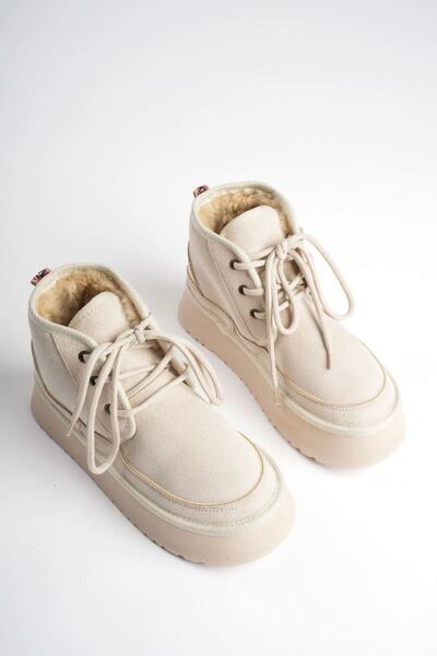 TRENDELLA Women's Winter Fur Thick Sole Beige Boots&Booties