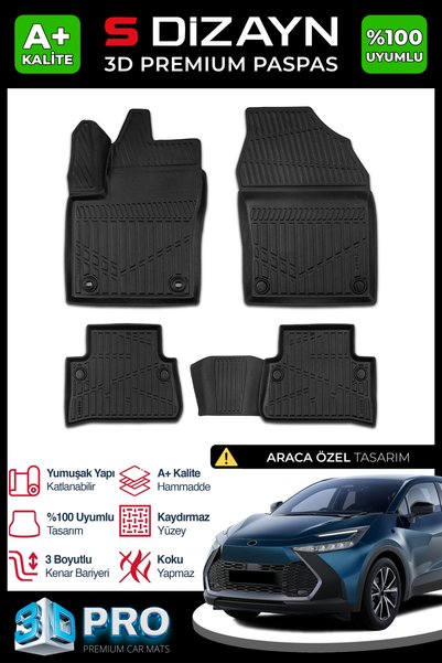 S Dizayn S-Dizayn Toyota C-HR ile Uyumlu 3D Pro Havuzlu Paspas 2023 Üzeri A+ ...
