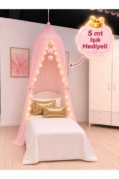 Bila Baby STQUEEN PLUS TÜL CİBİNLİK ŞEKER PEMBE (PİNK) 5 mt mini led ışıklı