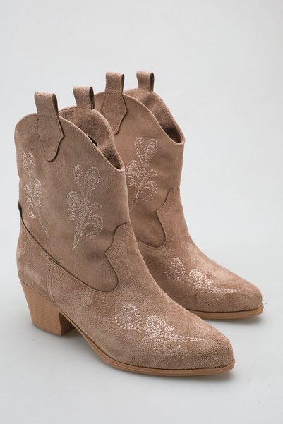 MODAADAM Women's Sidney Embroidered Cowboy Boots - Taupe