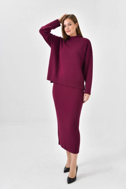 Park Karon Women's Mock Neck Casual Sweater Long Skirt Two-Piece Knitwear Set
