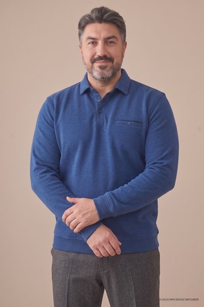 Maccali Ανδρικό μπλουζάκι με γιακά πόλο με τσέπες, χειμερινό φαρδύ μονόχρωμο ...