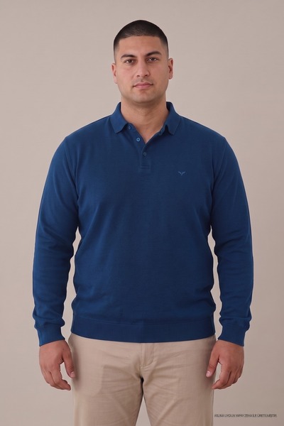 Maccali Ανδρικό μπλουζάκι Winter Battal Basic Plain Blue Polo Collar