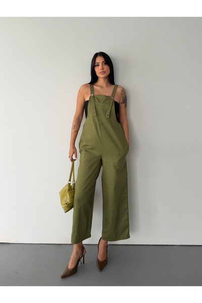 LB Laluna Butik Kadın Cepli Askılı Gabardin Bahçivan Tulum