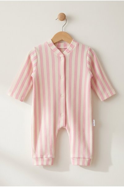 hobbe baby Pembe Çizgili Desenli Bebek Tulumu 3-6-9 Ay % 100 Pamuk