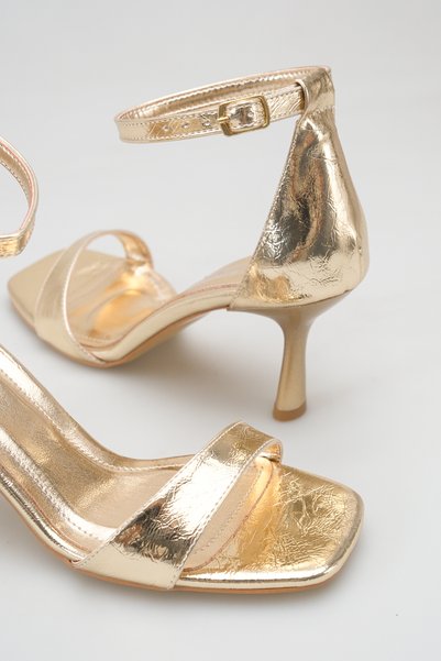 CalzatureM Gold Metallic Single Strap Goblet Heeled Evening Dress Sandals
