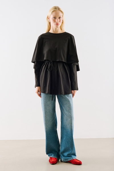 Manuka Cape-Style Belted Tunic Black