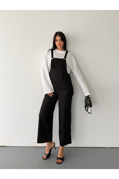 LB Laluna Butik Kadın Cepli Askılı Gabardin Bahçivan Tulum