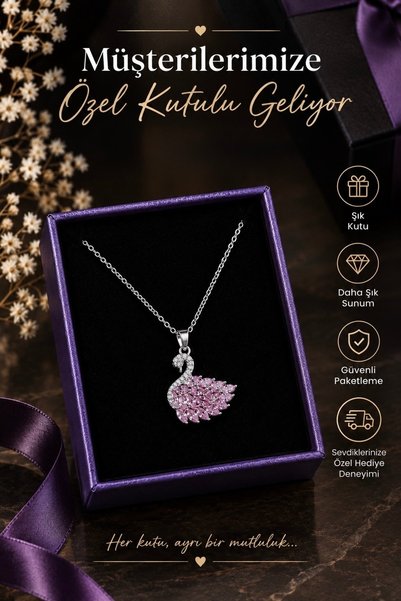RARİ AKSESUAR Gümüş Renk Pembe Kuğu Paslanmaz Çelik Kadın Kolye