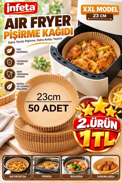 İnfeta 50 Pieces of 23 cm XXL Air Fryer Baking Paper, Round, water-resistant,...