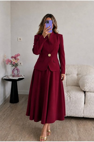 Ekim Store Set de blazer cu sacou și pantaloni, de culoare bordo-auriu, cu un...