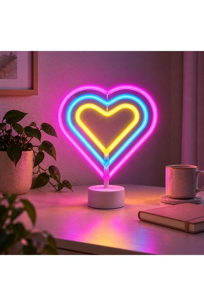 OEM Lampă decorativă LED neon Inimă, 120 LED-uri, 2 W, alimentare USB sau 3 b...