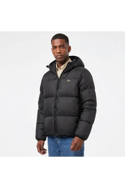 Lacoste BH2905-031 Men's relaxed fit black hooded puffer coat with down filling