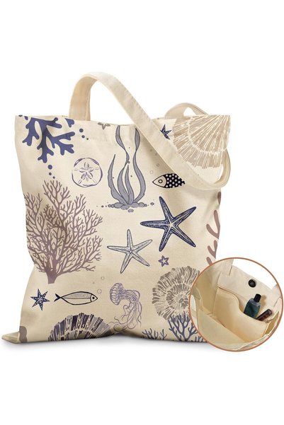 Generic Cute Canvas Tote Bag for Women, Aesthetic Cotton Shoulder Bag with Ma...