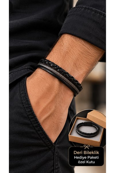HER ŞEY NOTA www.herseynota.com Kalmoris Vexoria Black Leather Men's Bracelet...