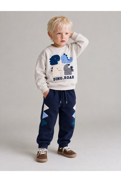 JABBER Children's Dinosaur-Embroidered Sweatshirt and Patterned Pants Top and...