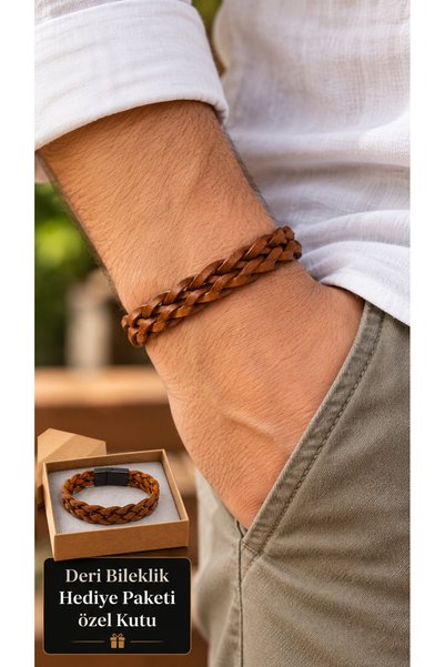 HER ŞEY NOTA www.herseynota.com Merqalon Torvane Taba Leather Men's Bracelet ...