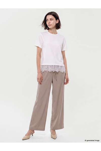LC Waikiki LCW Modest Beige Solid Loose & Wide-Leg Women's Pants, Featuring t...