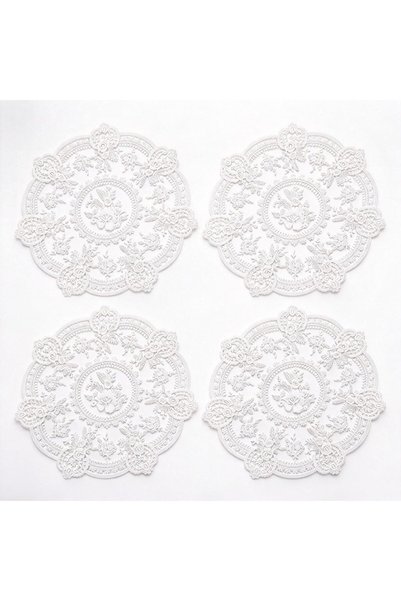 Generic 4‑Pack Round Lace Placemats, 13‑Inch White Handmade Crochet Doilies